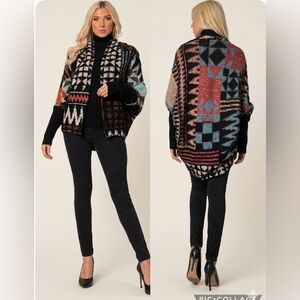 MaxSport Cardigan Cocoon Sweater Southwestern Black Multi NWOT S/M Fuzzy Boho